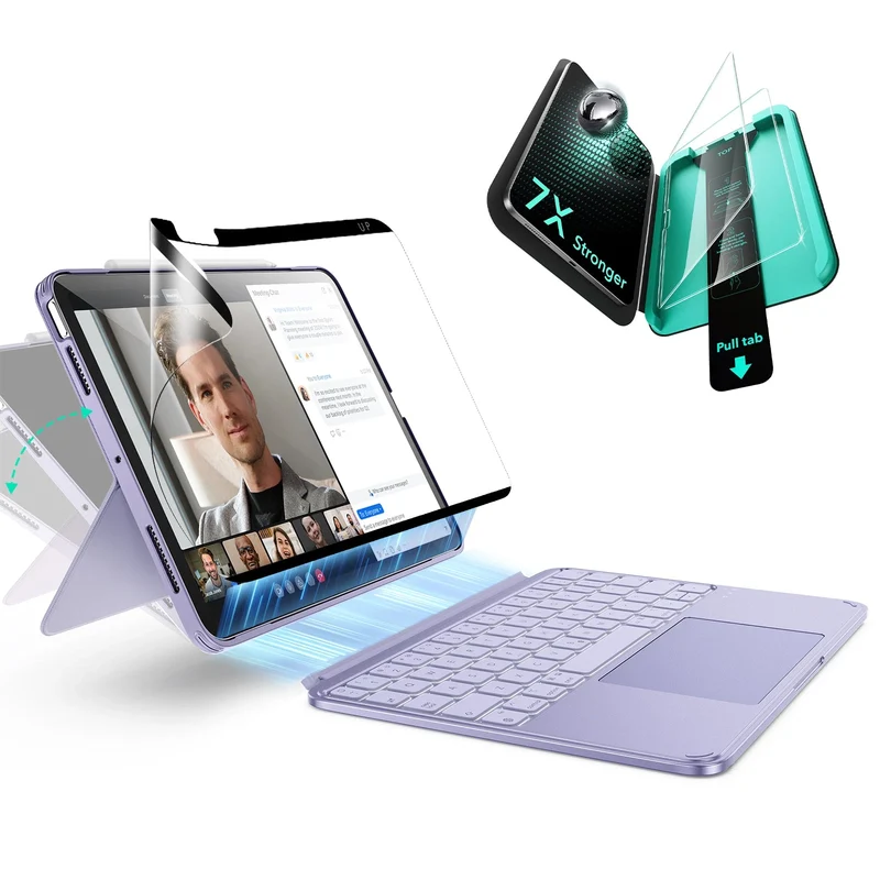 iPad Air 11" (M4) 2026 Shift Keyboard Case (Detachable) Protection Paper-Feel Bundle -US Layout-Purple
