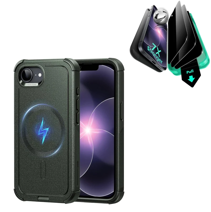 iPhone 17e Bundle Cyber Tough Magnetic Case & Armorite® Privacy Screen Protector - Olive Green