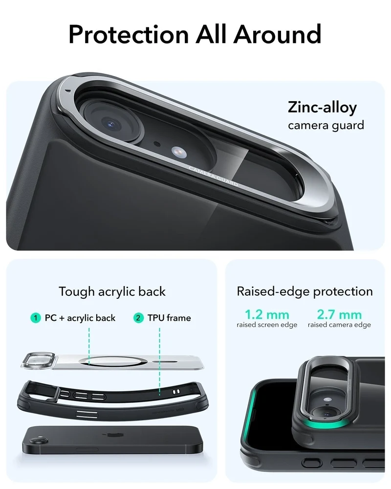 iPhone 17e Bundle Classic Hybrid Magnetic Case (Stash Stand) and Armorite® Screen Protector - Clear Black