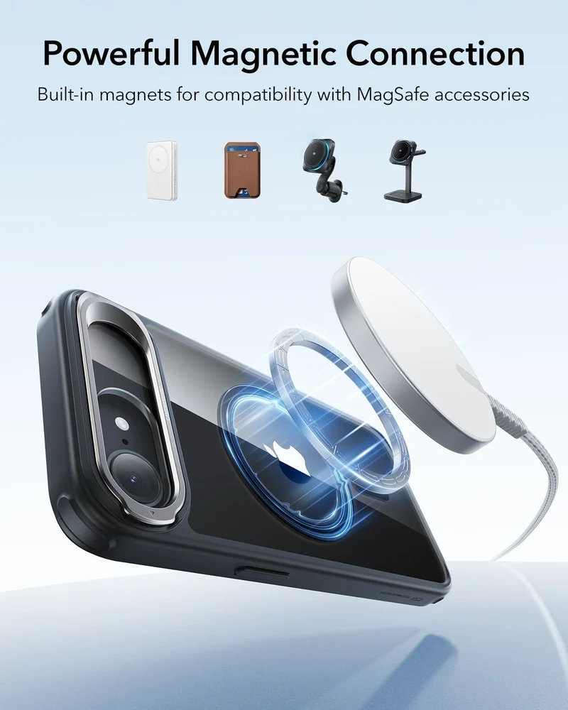 iPhone 17e Bundle Classic Hybrid Magnetic Case (Stash Stand) and Armorite® Screen Protector - Clear Black