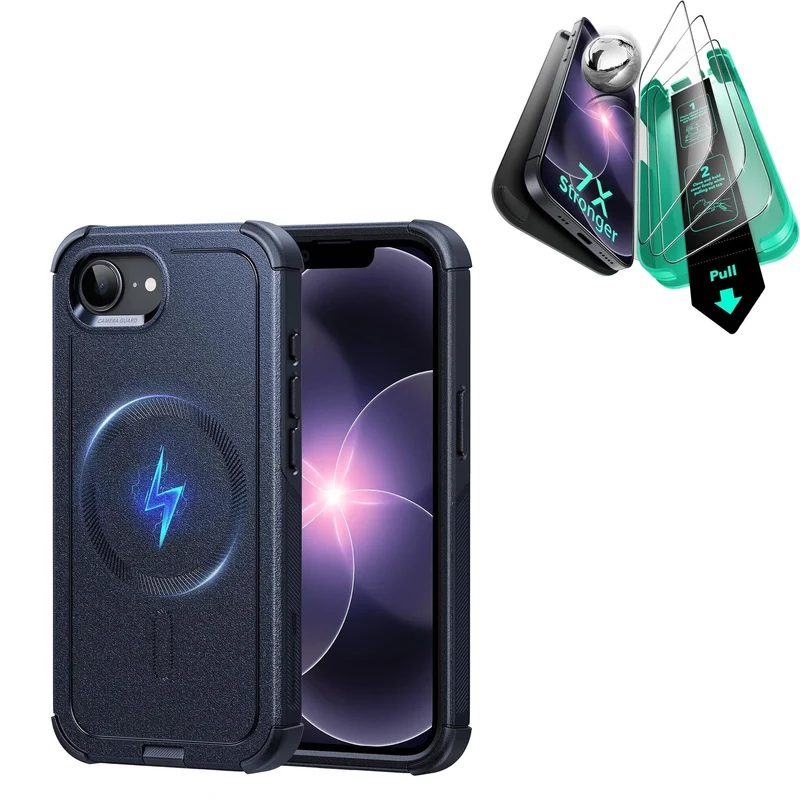 iPhone 17e Bundle Cyber Tough Magnetic Case & Armorite® Screen Protector - Navy Blue