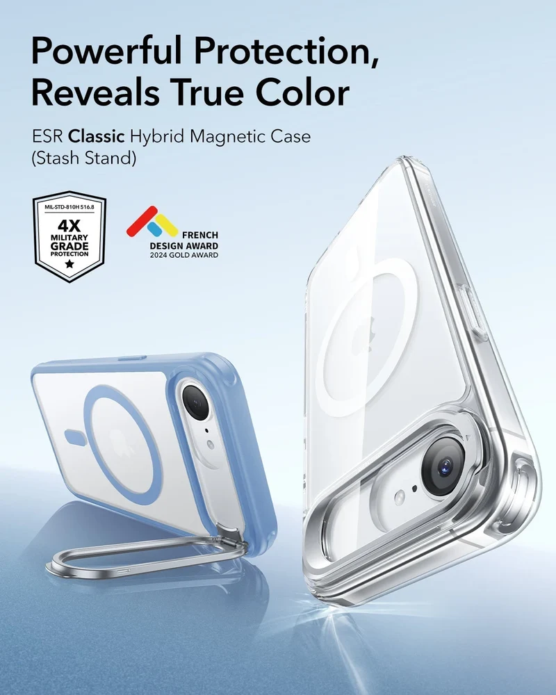 iPhone 17e Classic Hybrid Magnetic Case (Stash Stand) - Frosted Light Blue