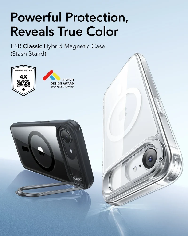 iPhone 17e Classic Hybrid Magnetic Case (Stash Stand) - Clear Black