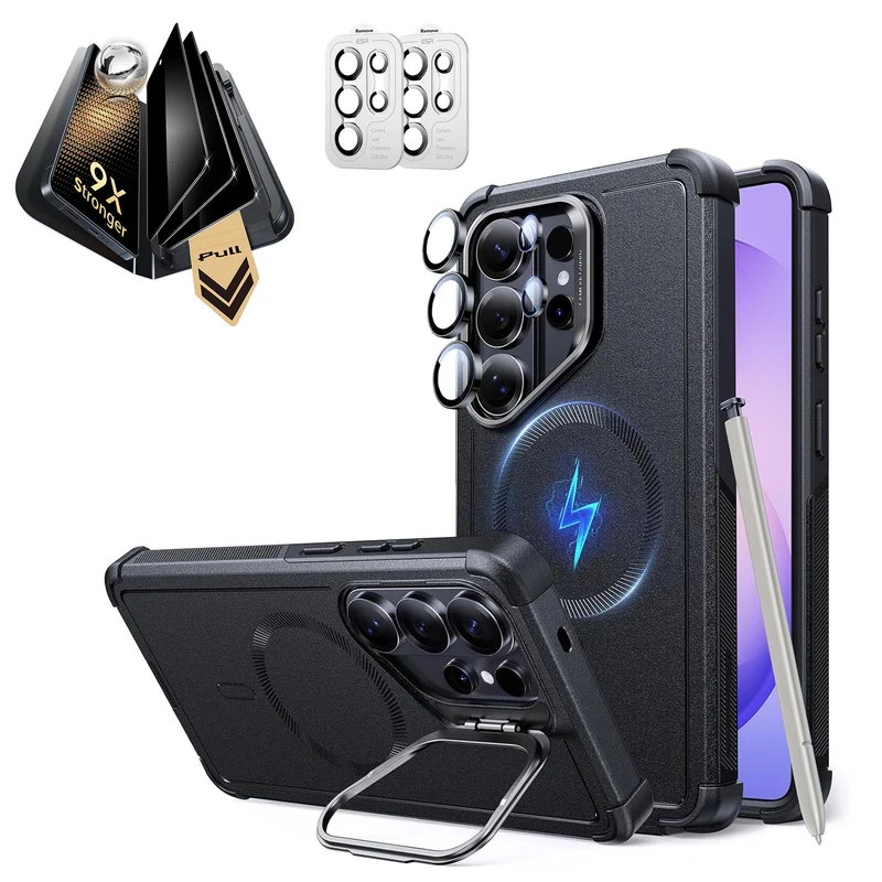 Galaxy S26 Ultra Bundle Cyber Tough Magnetic Case (Stash Stand) and Armorite® Pro Privacy Screen Protector - Black