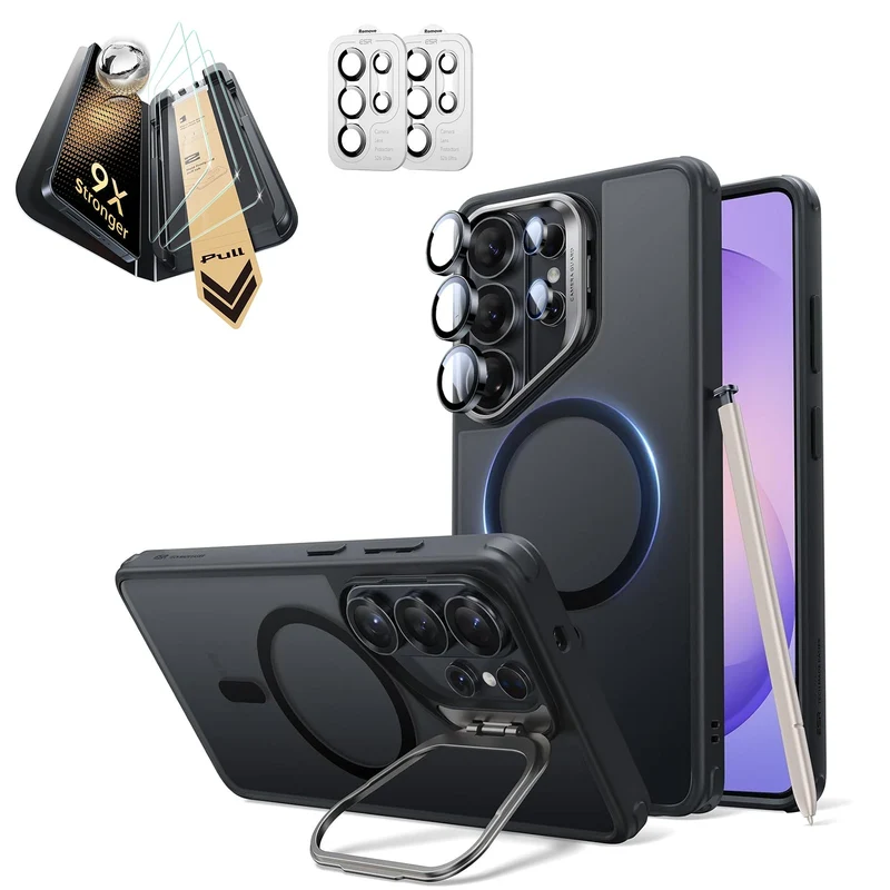 Galaxy S26 Ultra Bundle Classic Hybrid Magnetic Case (Stash Stand) and Armorite® Pro Screen Protector - Frosted Black
