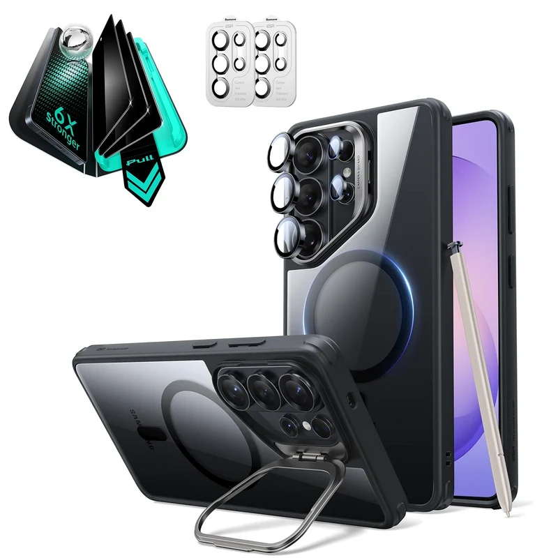 Galaxy S26 Ultra Bundle Classic Hybrid Magnetic Case (Stash Stand) and Armorite® Privacy Screen Protector - Clear Black