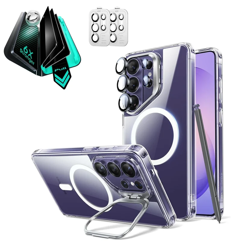 Galaxy S26 Ultra Bundle Classic Hybrid Magnetic Case (Stash Stand) and Armorite® Privacy Screen Protector - Clear