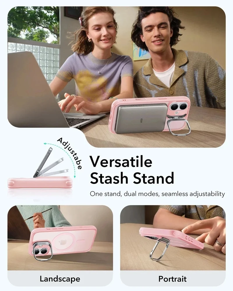 iPhone 17 Bundle Classic Hybrid Magnetic Case (Stash Stand) and Armorite Pro Privacy Screen Protector - Frosted Bubblegum Pink
