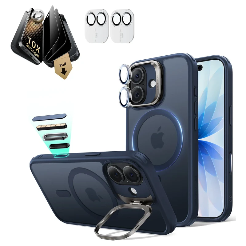 iPhone 17 Bundle Classic Hybrid Magnetic Case (Stash Stand) and Armorite Pro Privacy Screen Protector - Frosted Blue