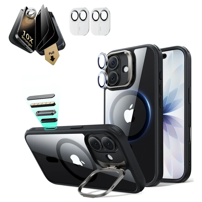 iPhone 17 Bundle Classic Hybrid Magnetic Case (Stash Stand) and Armorite Pro Privacy Screen Protector - Clear Black