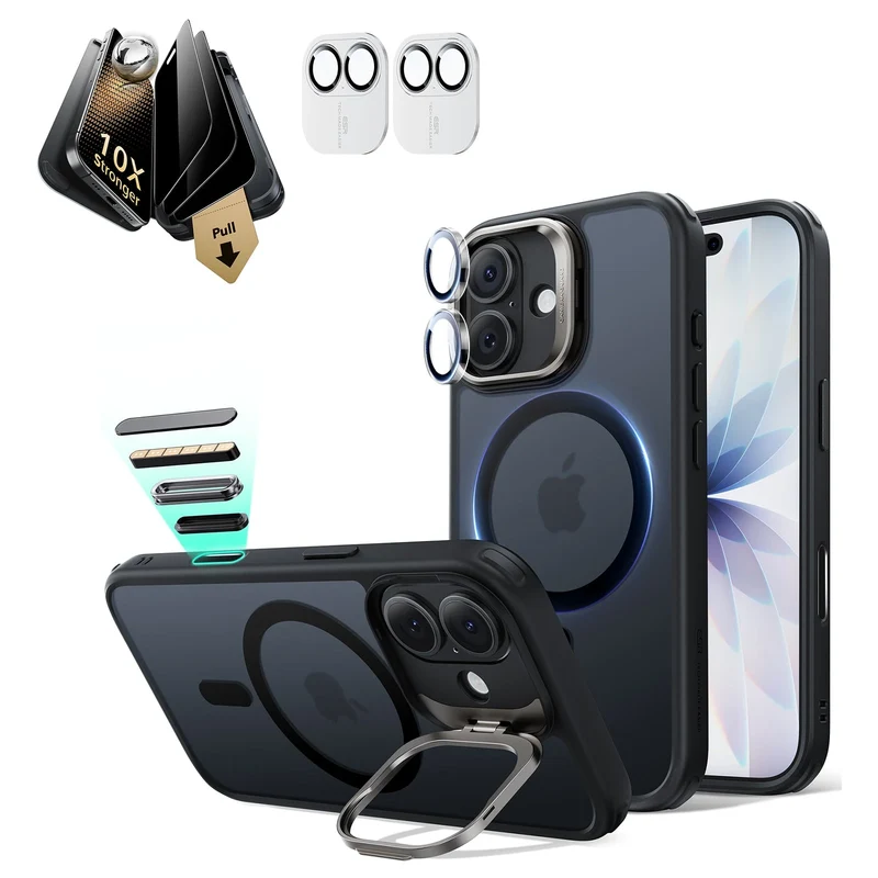 iPhone 17 Bundle Classic Hybrid Magnetic Case (Stash Stand) and Armorite Pro Privacy Screen Protector - Frosted Black
