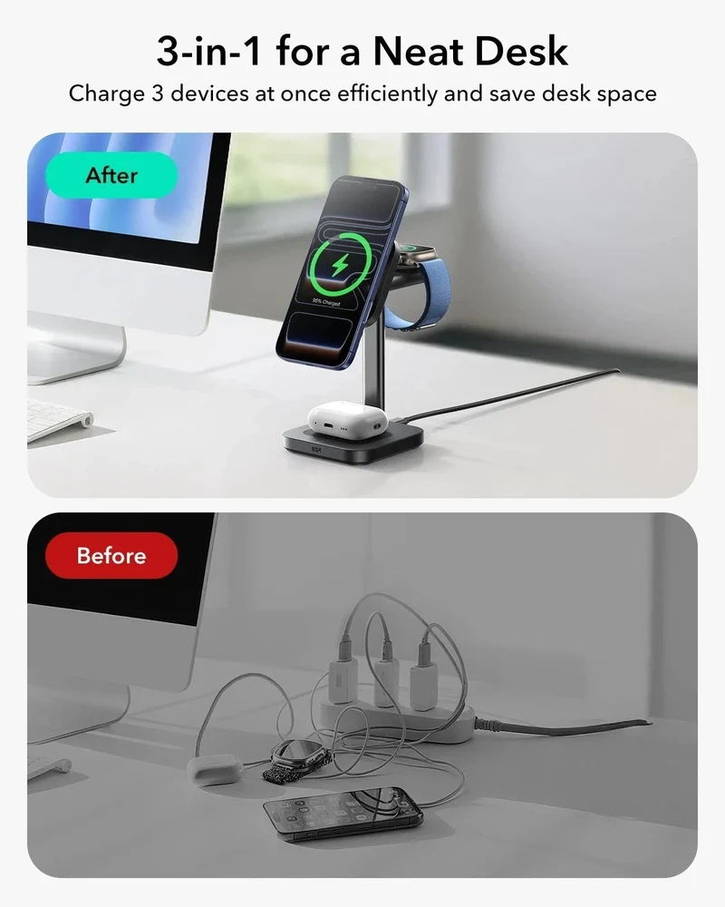 CryoBoost 3-in-1 Magnetic Charging Station (25W, Qi2.2) - JP Plug–Black