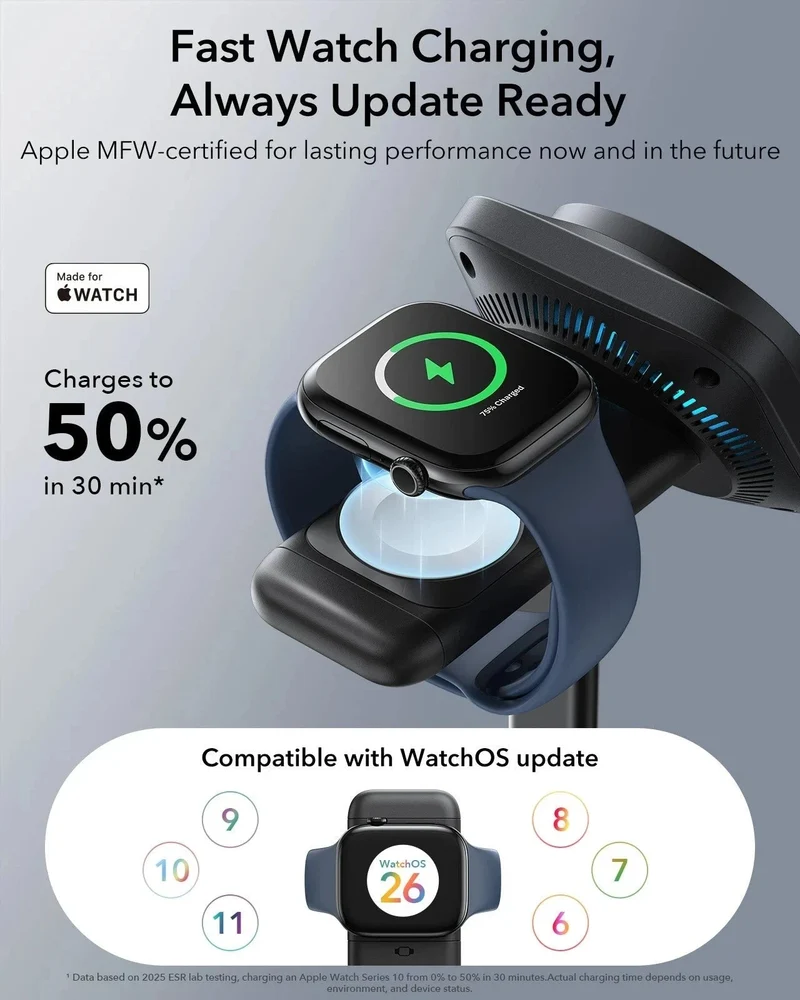 CryoBoost 3-in-1 Magnetic Charging Station (25W, Qi2.2) - JP Plug–Black