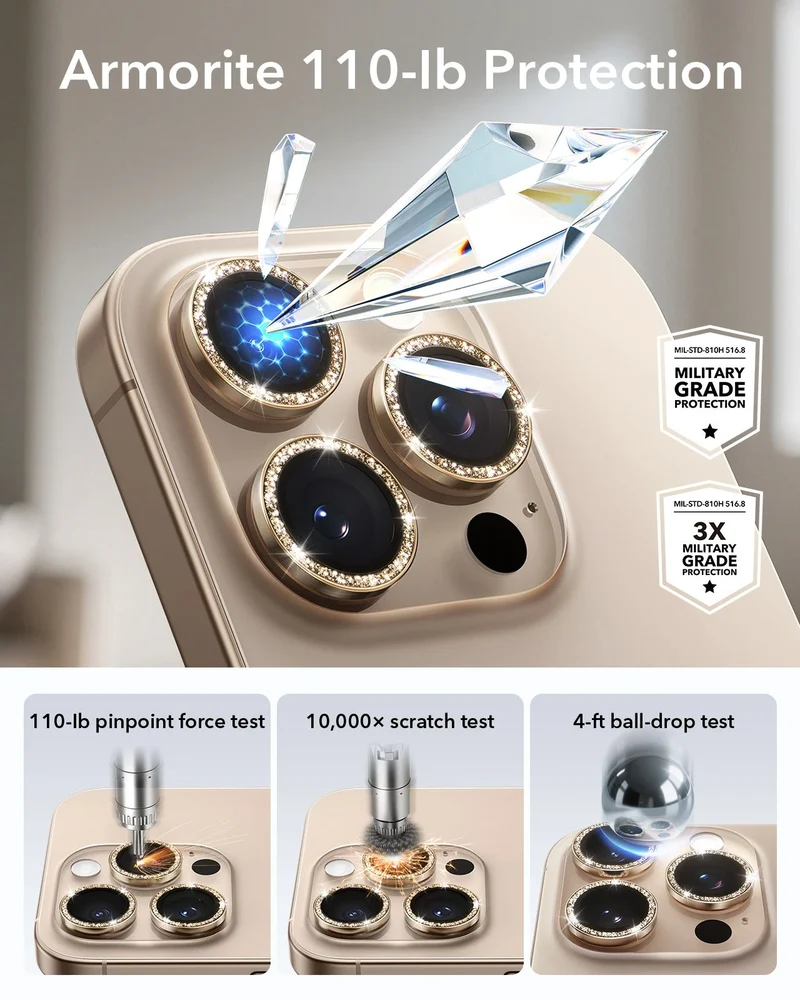 iPhone 16 Pro Max/Pro Armorite Camera Lens Protectors - Desert Titanium Shimmer