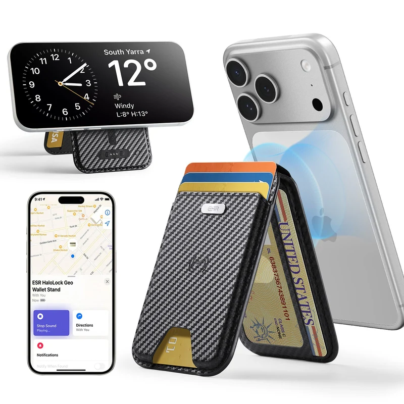 Geo Magnetic Wallet Stand - Black Carbon Fiber