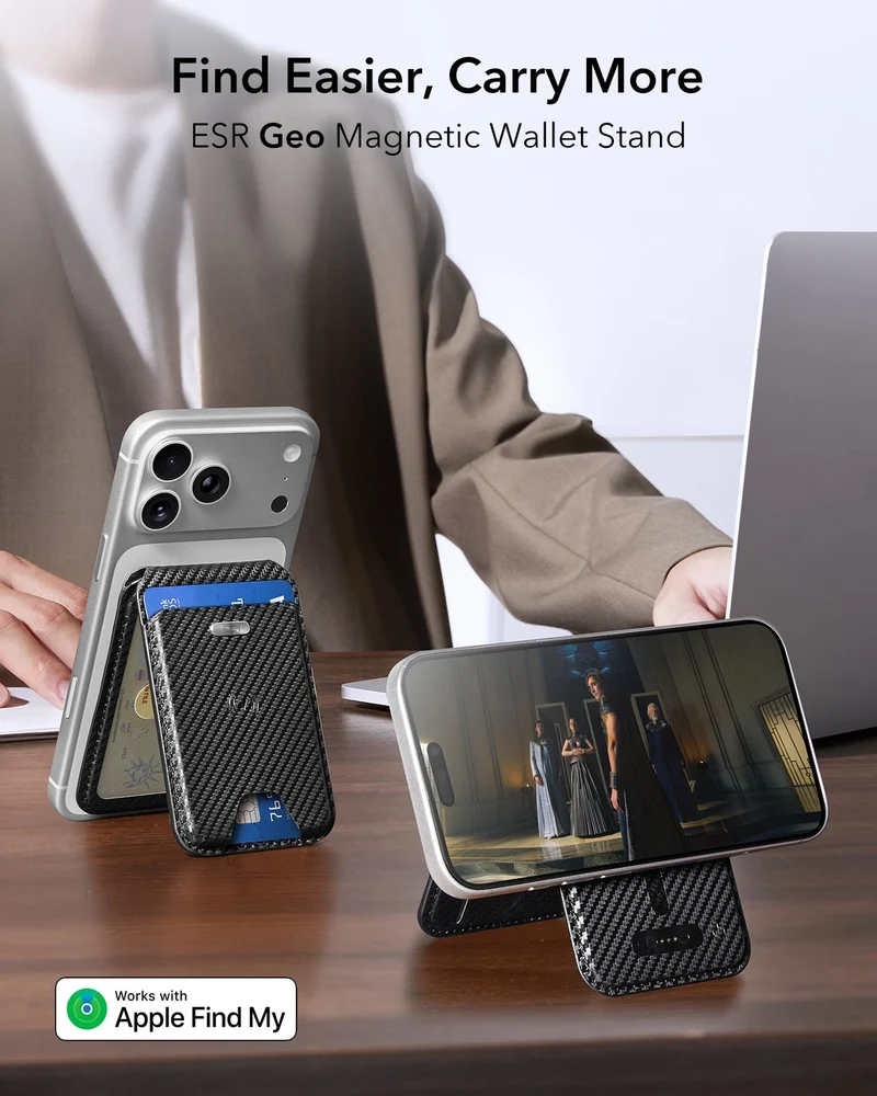 Geo Magnetic Wallet Stand - Black Carbon Fiber