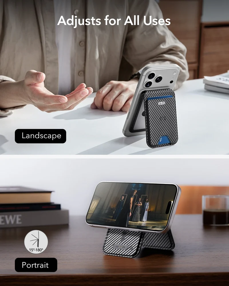 Geo Magnetic Wallet Stand - Black Carbon Fiber