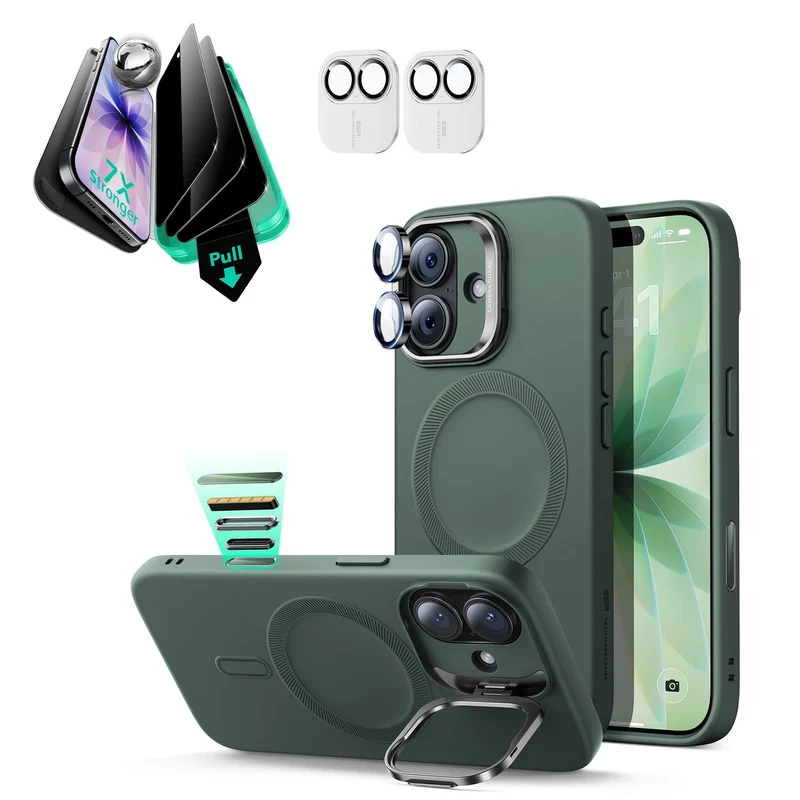 iPhone 17 Cloud Soft Magnetic Case (Camera Control, Stash Stand) Armorite Privacy Protection Bundle - Olive Green