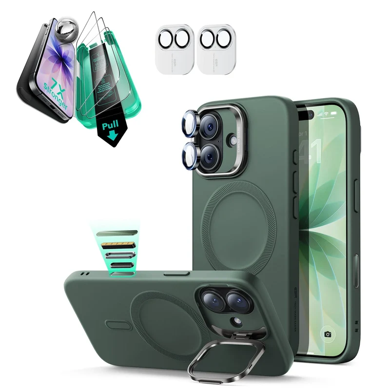 iPhone 17 Cloud Soft Magnetic Case (Camera Control, Stash Stand) Armorite Protection Bundle - Olive Green
