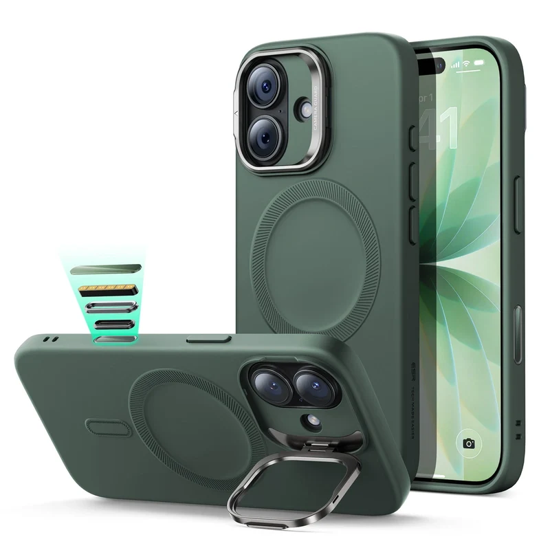 iPhone 17 Cloud Soft Magnetic Case (Camera Control, Stash Stand) - Olive Green