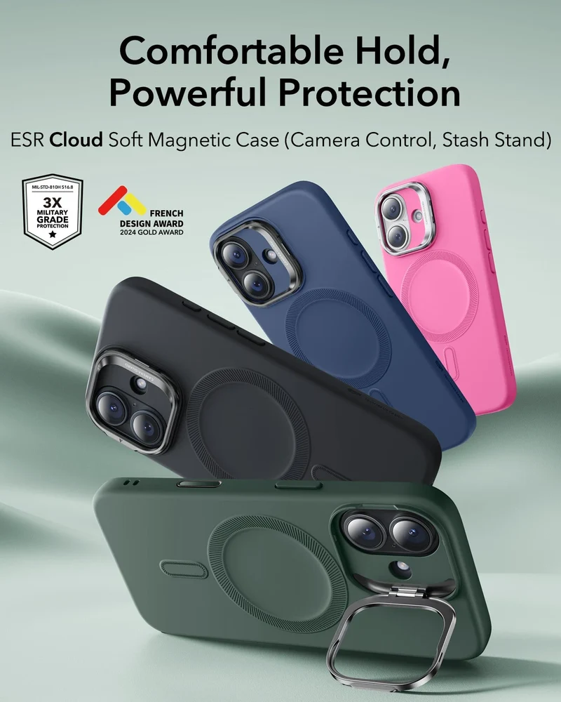 iPhone 17 Cloud Soft Magnetic Case (Camera Control, Stash Stand) - Olive Green