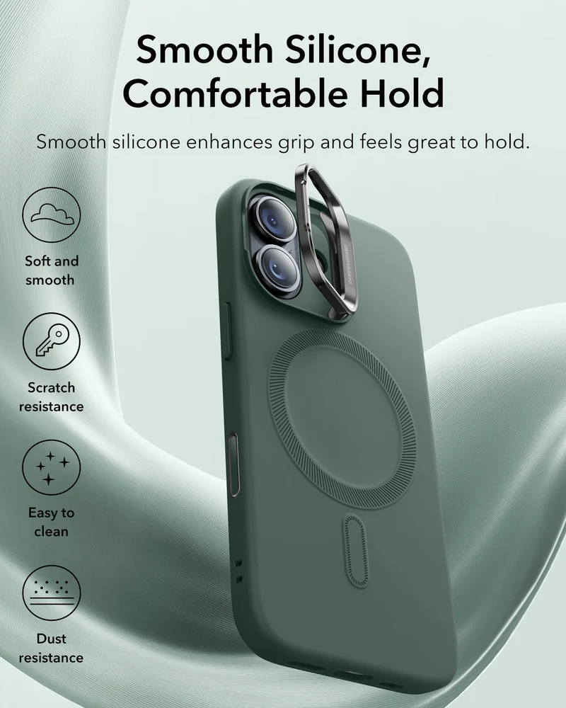 iPhone 17 Cloud Soft Magnetic Case (Camera Control, Stash Stand) - Olive Green