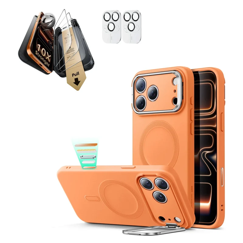 iPhone 17 Pro Max Bundle Cloud Soft Magnetic Case (Camera Control, Stash Stand) and Armorite Pro Screen Protector - Orange