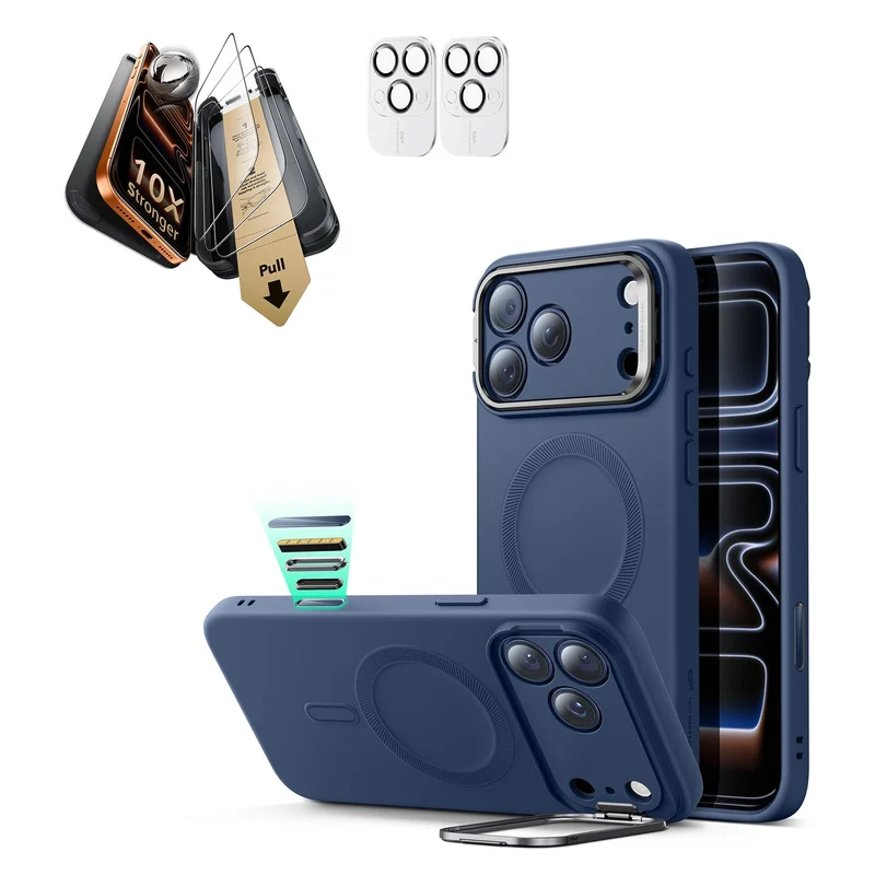 iPhone 17 Pro Bundle Cloud Soft Magnetic Case (Camera Control, Stash Stand) and Armorite Pro Screen Protector - Navy Blue