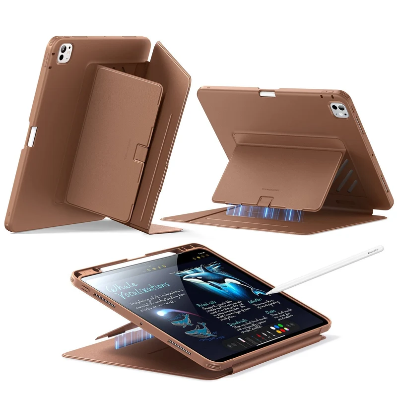 iPad Pro 13" (2025) Flip Magnetic Case with Pencil Holder - Brown