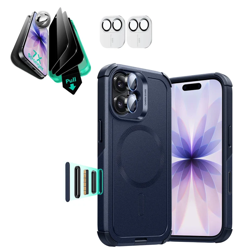 iPhone 17 Bundle Cyber Tough Magnetic Case (Camera Control) and Armorite Privacy Screen Protector - Navy Blue