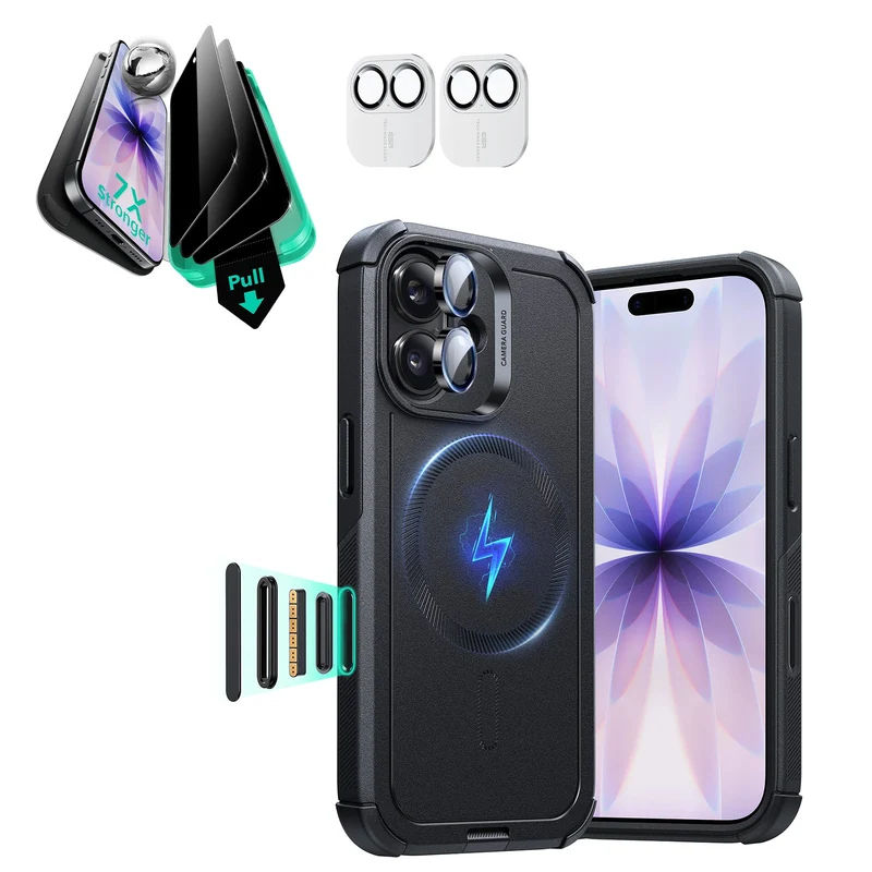 iPhone 17 Bundle Cyber Tough Magnetic Case (Camera Control) and Armorite Privacy Screen Protector - Black