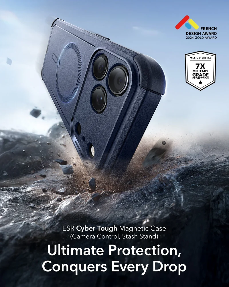 iPhone 17 Pro Max Cyber Tough Magnetic Case (Camera Control) - Navy Blue