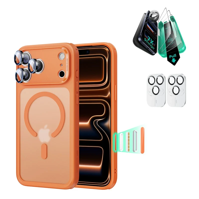 iPhone 17 Pro Bundle Classic Hybrid Magnetic Case (Camera Control) and Armorite Screen Protector - Frosted Orange