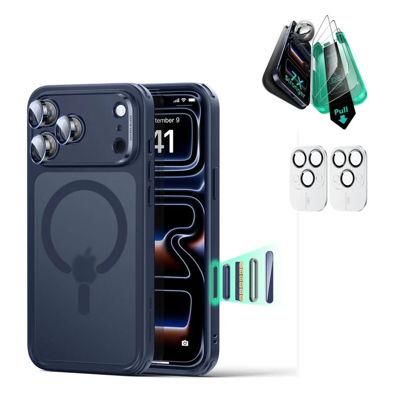 iPhone 17 Pro Max Bundle Classic Hybrid Magnetic Case (Camera Control) and Armorite Screen Protector - Frosted Blue
