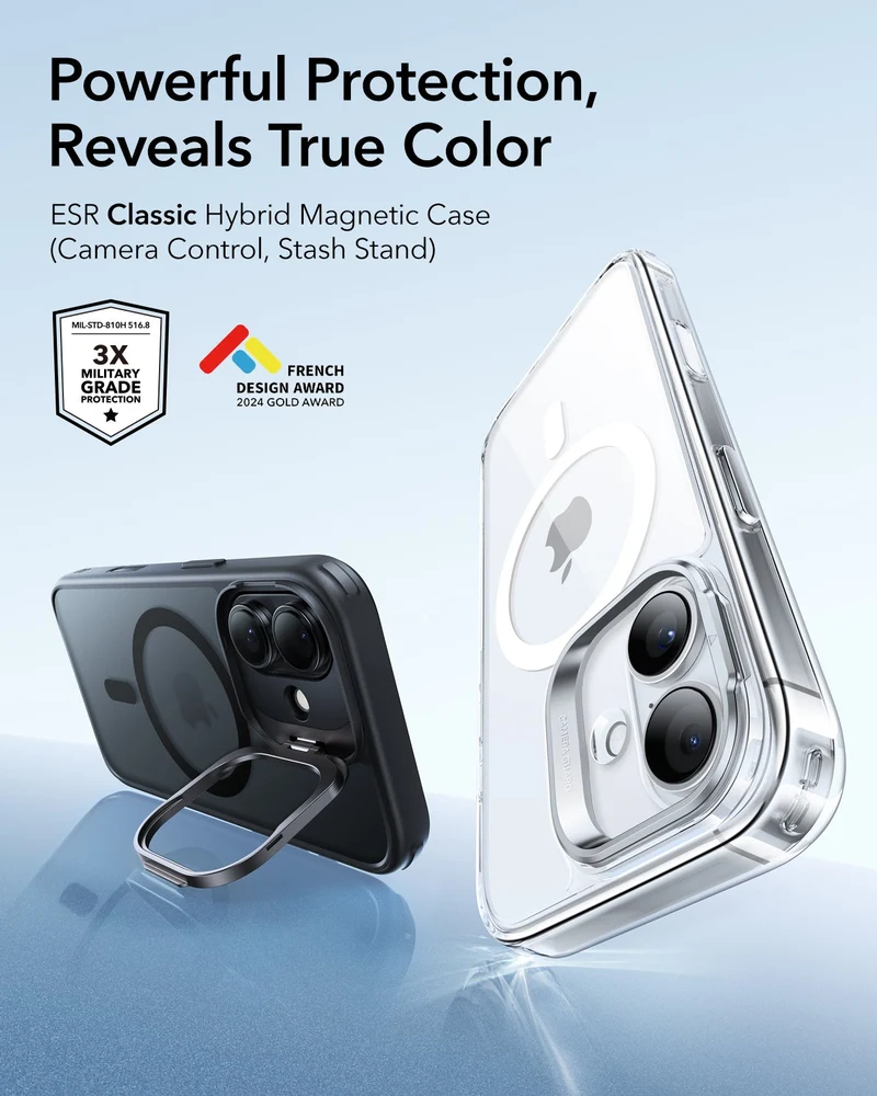 iPhone 17 Classic Hybrid Magnetic Case (Camera Control, Stash Stand) - Frosted Black