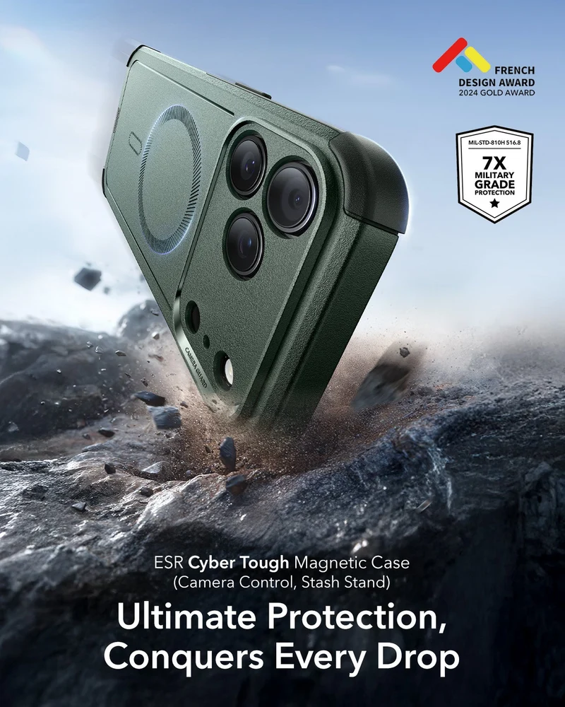 iPhone 17 Pro Max Cyber Tough Magnetic Case (Camera Control) - Olive Green