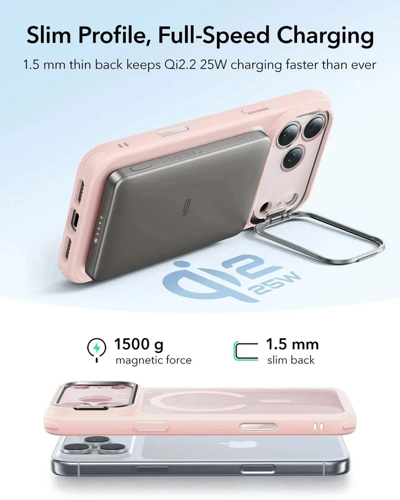 iPhone 17 Pro Bundle Classic Hybrid Magnetic Case (Camera Control, Stash Stand) and Armorite Screen Protector - Frosted Bubblegum Pink
