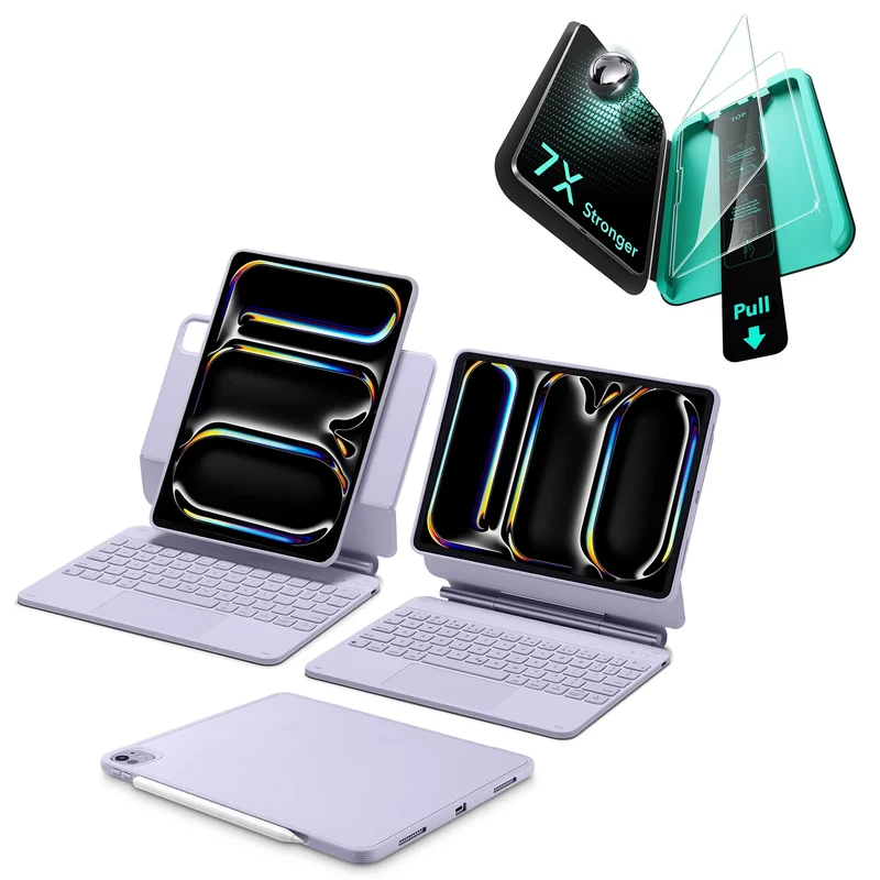 iPad Pro 13ʺ (2025) Bundle Rebound Magnetic Keyboard Case 360 & Armorite Screen Protectors - US Layout-Purple