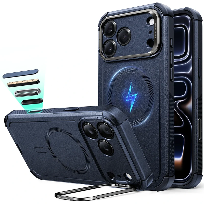 iPhone 17 Pro Cyber Tough Magnetic Case (Camera Control, Stash Stand) - Navy Blue