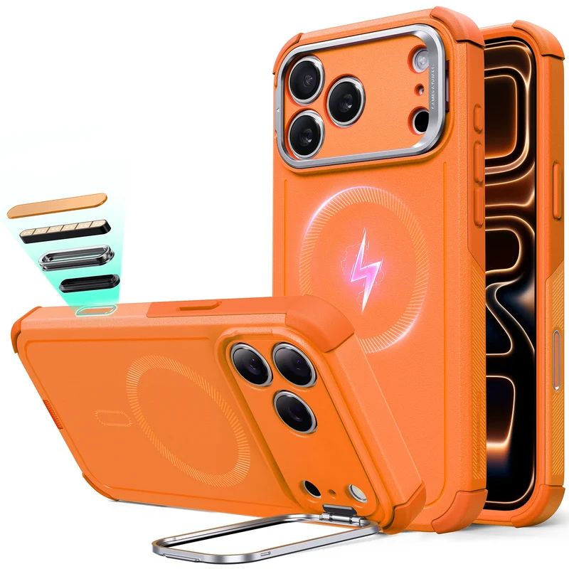 iPhone 17 Pro Cyber Tough Magnetic Case (Camera Control, Stash Stand) - Orange