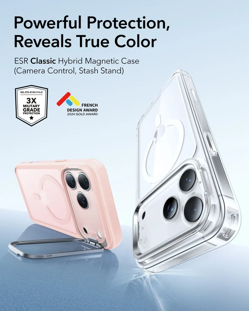 iPhone 17 Pro Classic Hybrid Magnetic Case (Camera Control, Stash Stand) - Frosted Bubblegum Pink