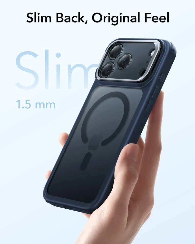 iPhone 17 Pro Classic Hybrid Magnetic Case (Camera Control, Stash Stand) - Frosted Blue