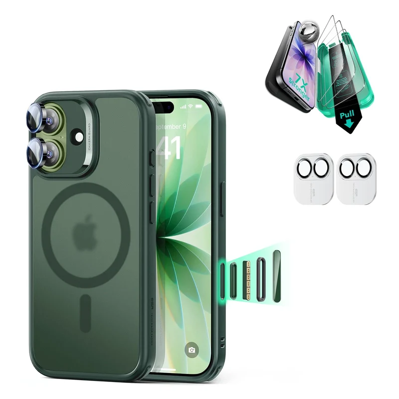 iPhone 17 Bundle Classic Hybrid Magnetic Case (Camera Control) and Armorite Screen Protector - Frosted Green
