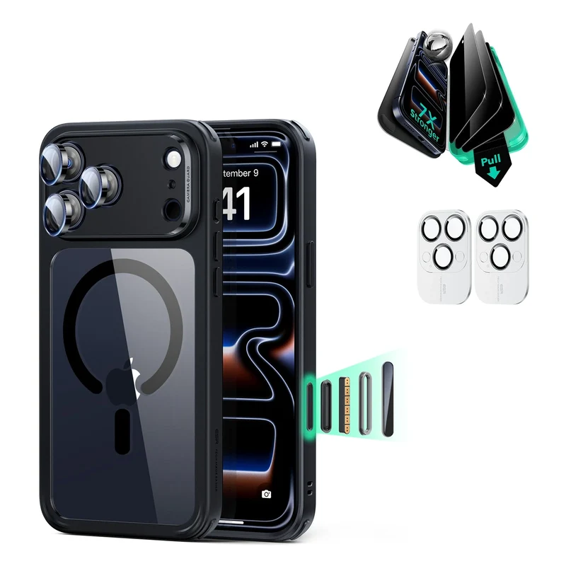 iPhone 17 Pro Max Bundle Classic Hybrid Magnetic Case (Camera Control) and Armorite Privacy Screen Protector - Clear Black