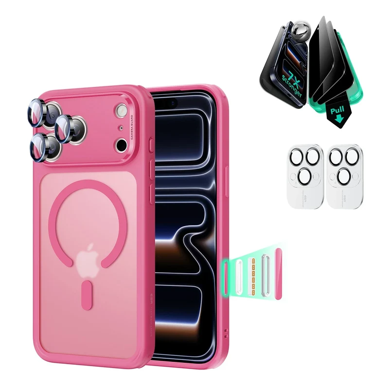 iPhone 17 Pro Bundle Classic Hybrid Magnetic Case (Camera Control) and Armorite Privacy Screen Protector - Frosted Pink