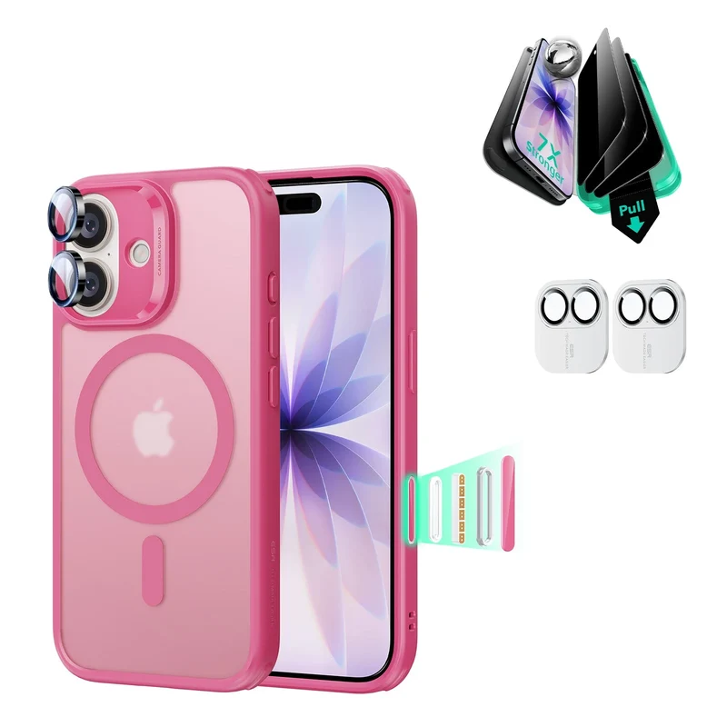 iPhone 17 Bundle Classic Hybrid Magnetic Case (Camera Control) and Armorite Privacy Screen Protector - Frosted Pink