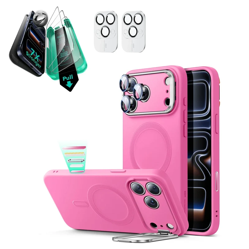 iPhone 17 Pro Cloud Soft Magnetic Case (Camera Control, Stash Stand) Armorite Protection Bundle - Rosy Pink