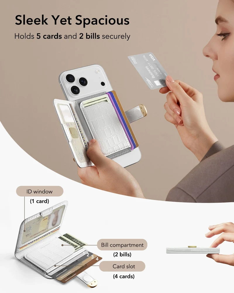 Aura Clutch Magnetic Wallet - Pearl White Croc