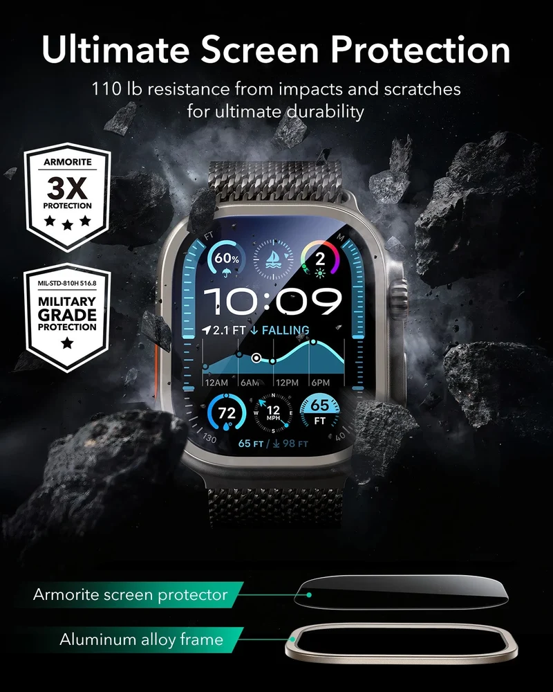Apple Watch Ultra 3 Armorite Screen Protector - Titanium / Black
