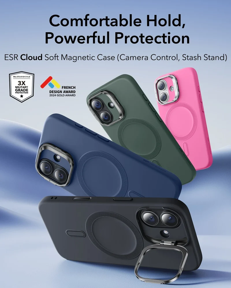 iPhone 17 Cloud Soft Magnetic Case (Camera Control, Stash Stand) - Black